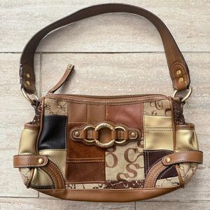 Sophia Capperelli Vintage y2k Patchwork mini Shoulder bag baguette Brown Leather